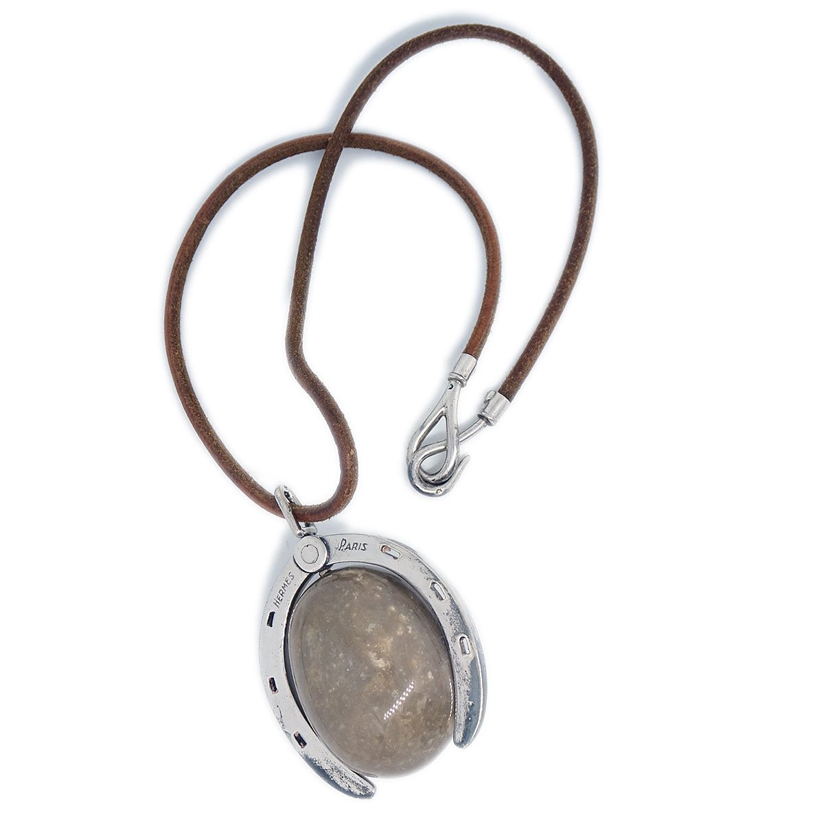 Hermes Vintage Palomino Stone And Solid Silver Stirrup Pendant Necklace Ao30790